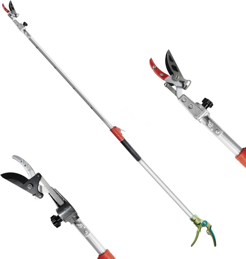 GARTOL Pruner for Garden, Cut Upto 1 Inch & Hold Telescopic Pole Pruner, Fruit Picker with Rotating Blade Head, Lightweight Aluminum Extendable Handle for Tree Branch Cutter, 7.87-13.78 FT, Silver - Image 1